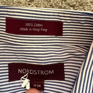Nordstrom White and Blue Striped Casual Shirt